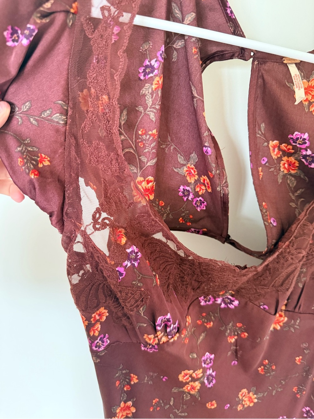 Free People Brown/Burgundy Maxi Dress with Orange & Purple Floral Print - Picture 4 of 7